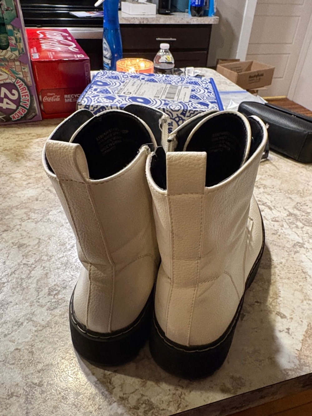 Women's White Platform Lace-Up Combat Boot with Black Sole - Picture 5 of 5